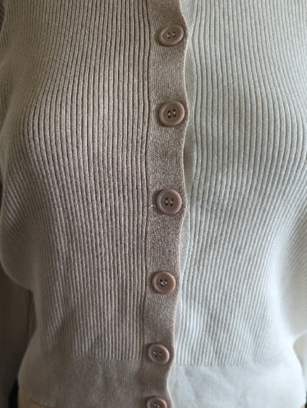 Crescent Cream Ribbed Button-Front Cardigan - Picture 2 of 7